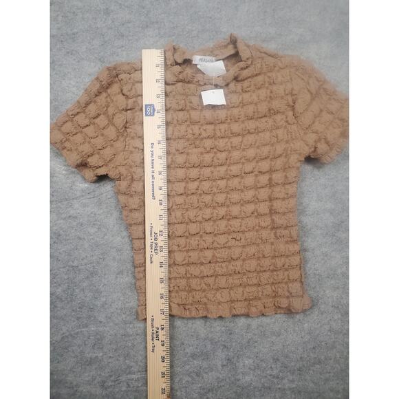 NWT Juniors Persaya S Taupe Short Sleeve Popcorn Top Super Stretchy - Picture 5 of 8